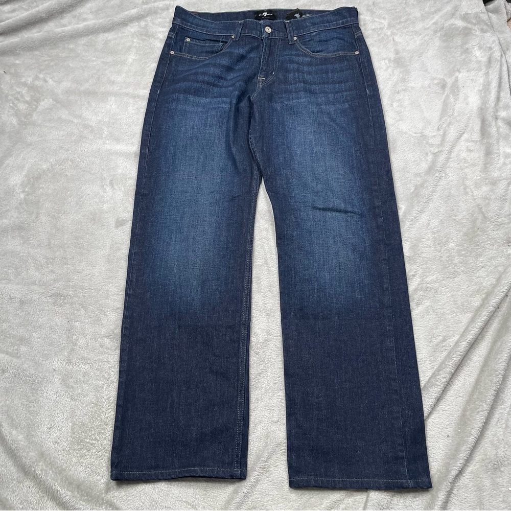 7 For All Mankind Austyn Jeans Mens 34x31 Dark Wash Relaxed Straight Blue Denim
